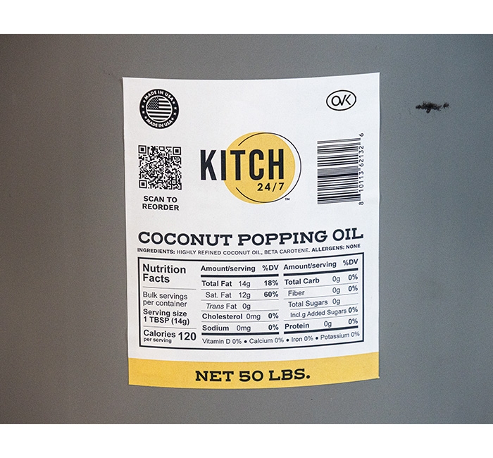 Kitch 24/7 Popcorn Coconut Popping Oil, 50 Pound Pail