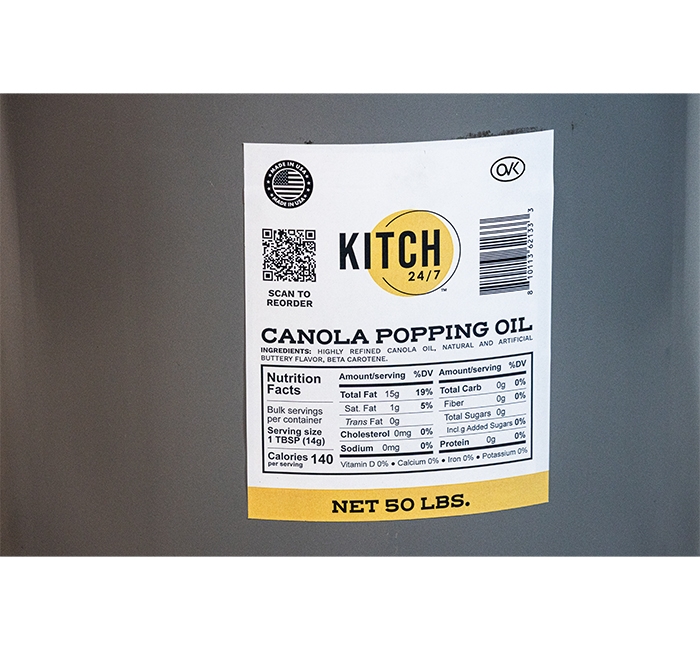 Kitch 24/7 Popcorn Canola Popping Oil, 50 Pound Pail