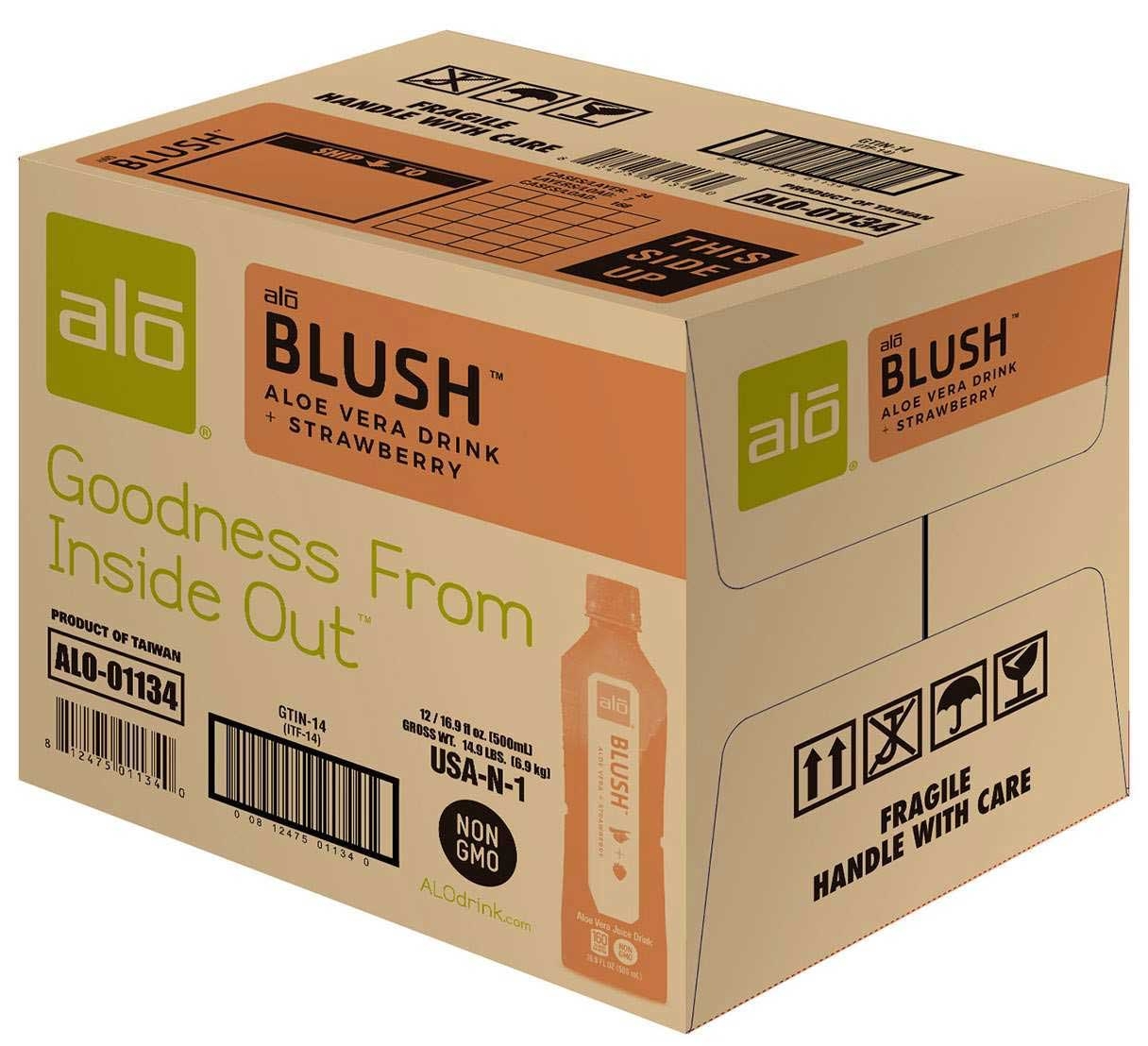 Alo Blush Aloe Vera Plus Strawberry Drink, 16.9 Ounce -- 12 Per Case