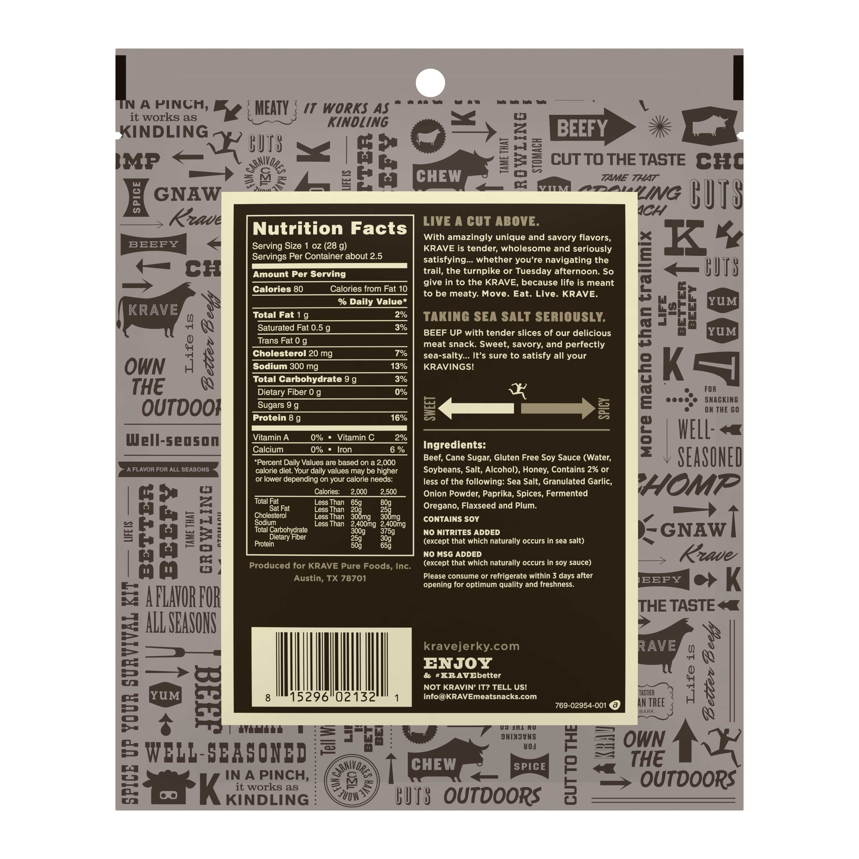 Krave Sea Salt Gourmet Beef Cut, 2.7 ounce -- 8 per case.