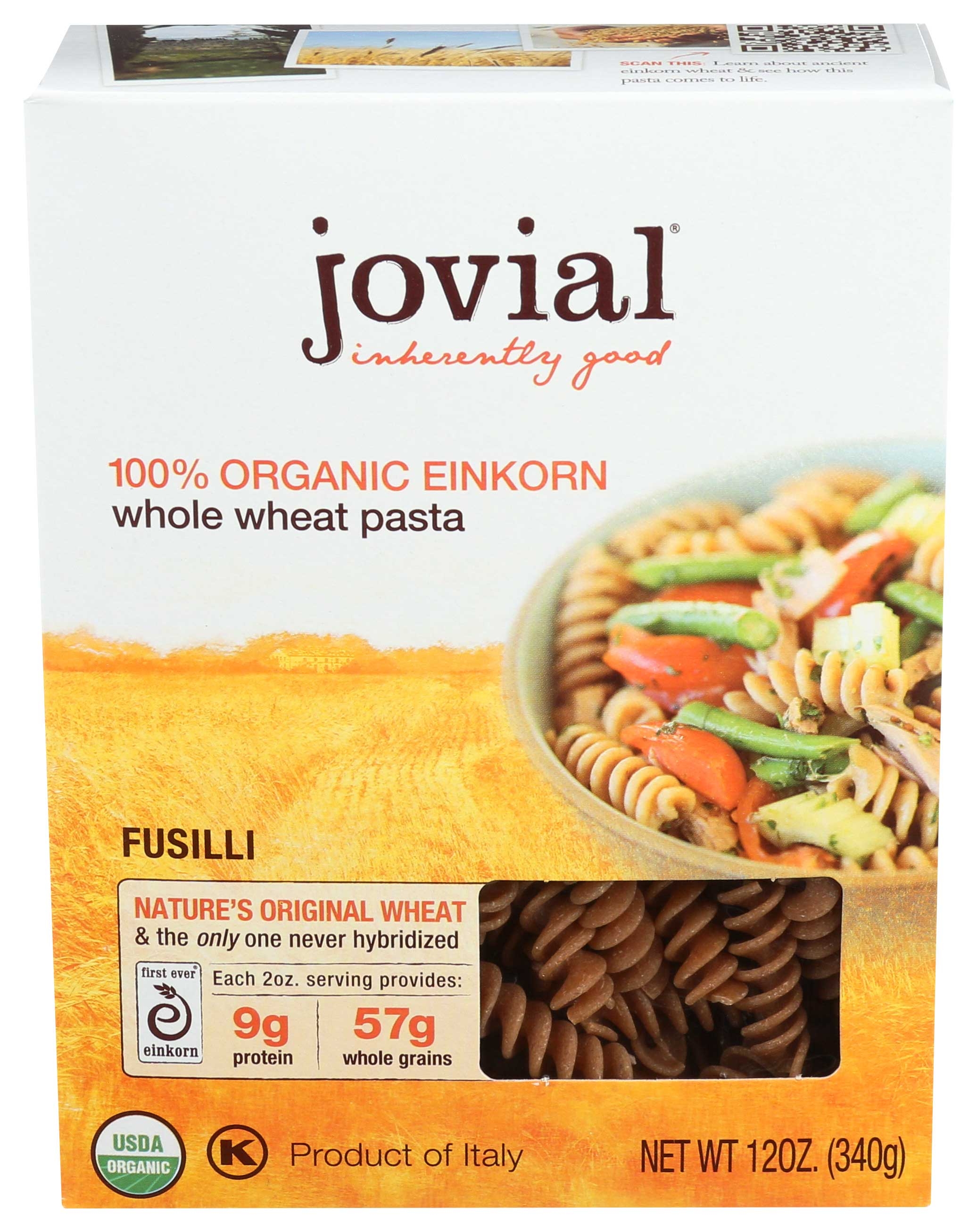 Jovial Organic Whole Grain Einkorn Fusilli Pasta, 12 Ounce -- 12 per case.