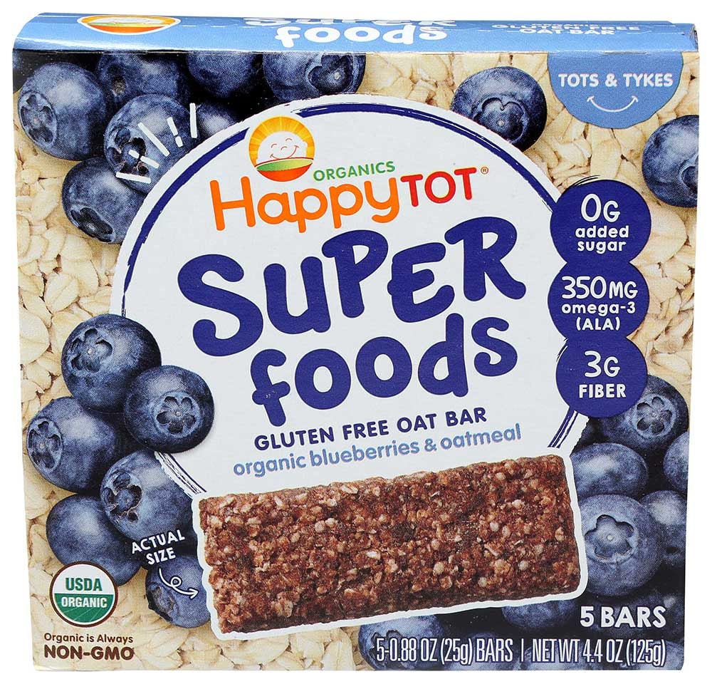 Happy Tot Organic Blueberries And Oatmeal Oat Bar, 0.88 Ounce, 5 Count -- 6 Per Case