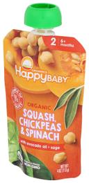 Happy Baby Organics Squash Chickpeas and Spinach with Avocado Oil Plus Sage Baby Food for Stage 2, 4 Ounce -- 16 per case
