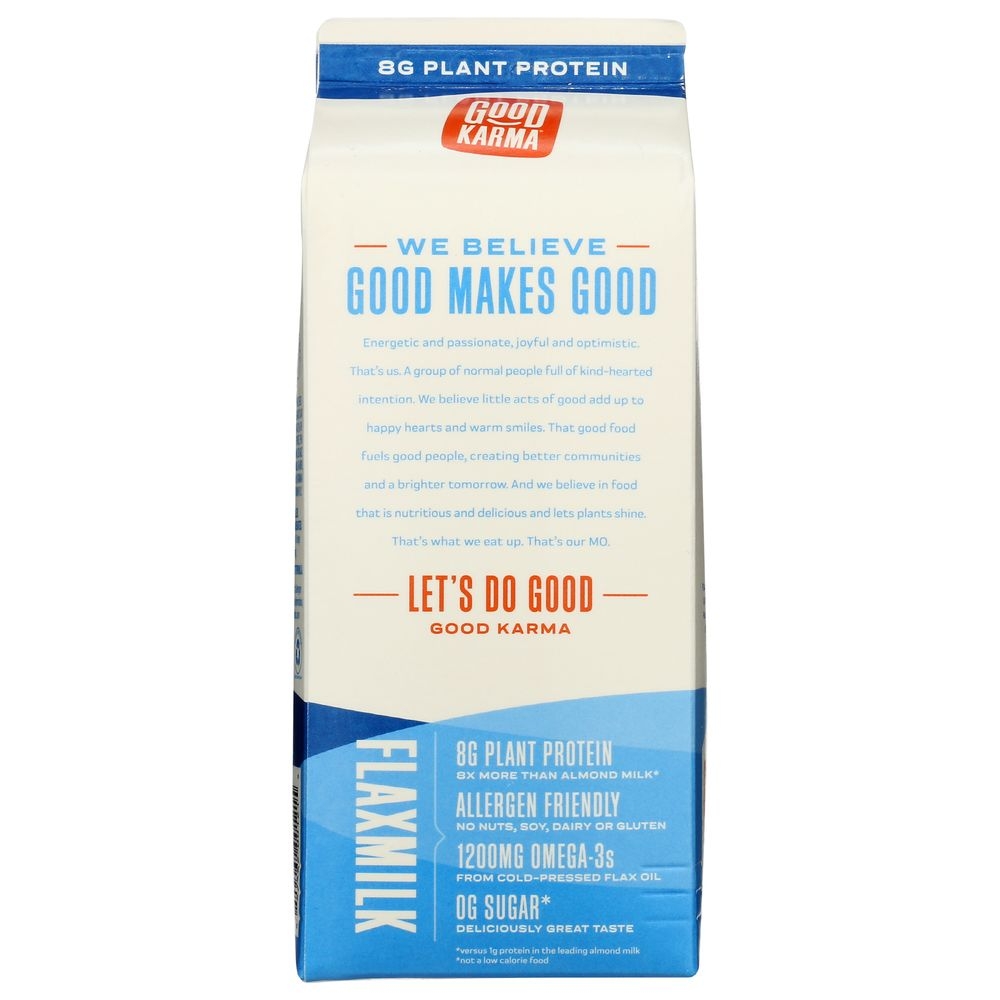 Good Karma Foods Protein Vanilla Unsweetened Flaxmilk, 64 Fluid Ounce -- 6 Per Case