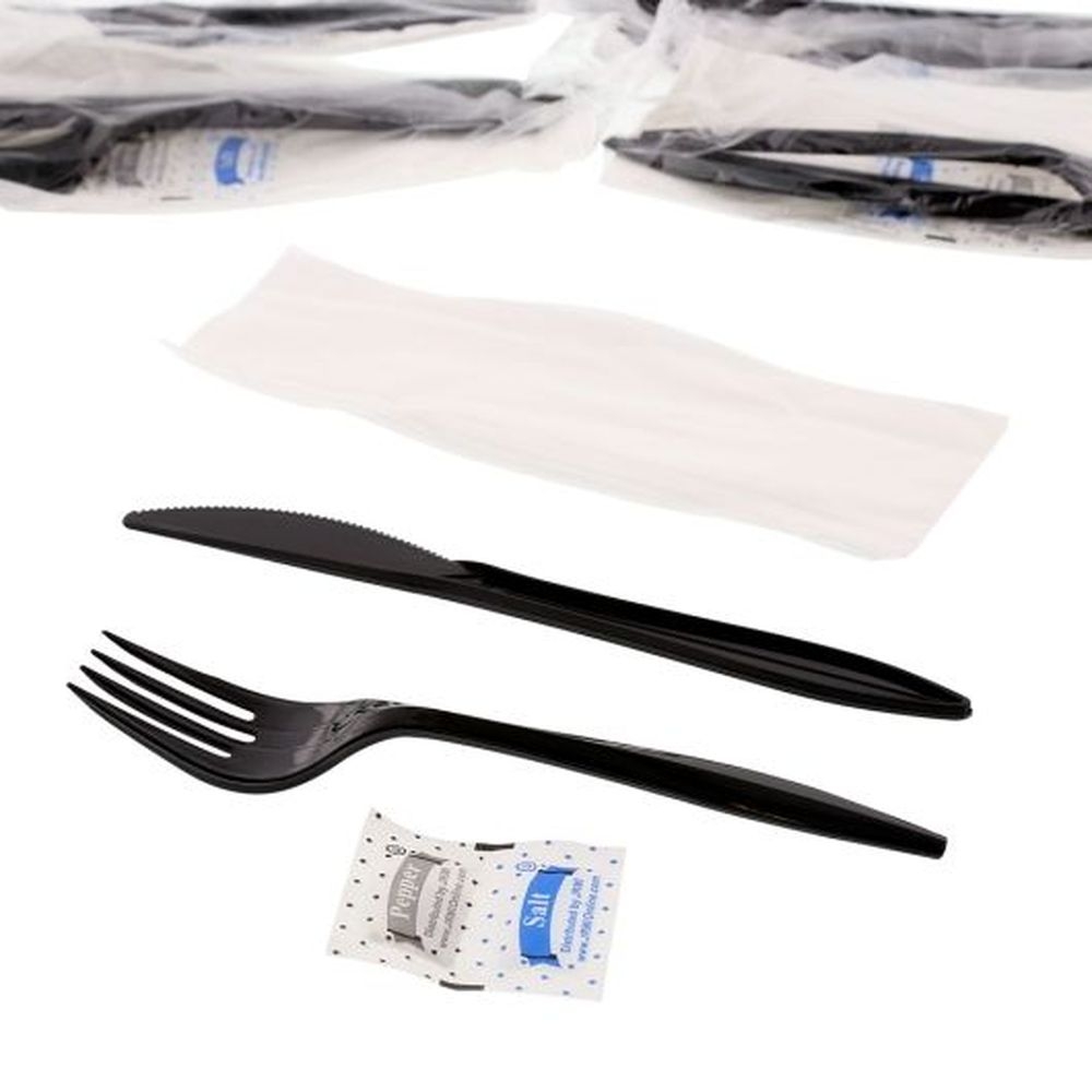 Amercareroyal Black Knife Fork Napkin Meal Kit, 500 Count