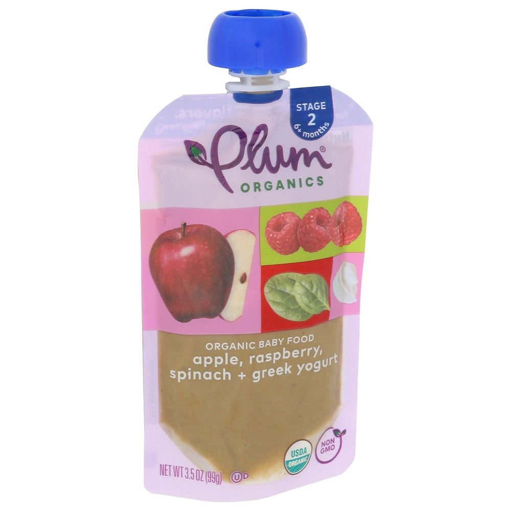 Plum Organics Apple Raspberry Spinach Plus Greek Yogurt Baby Food For Stage 2, 3.5 Ounce -- 12 Per Case