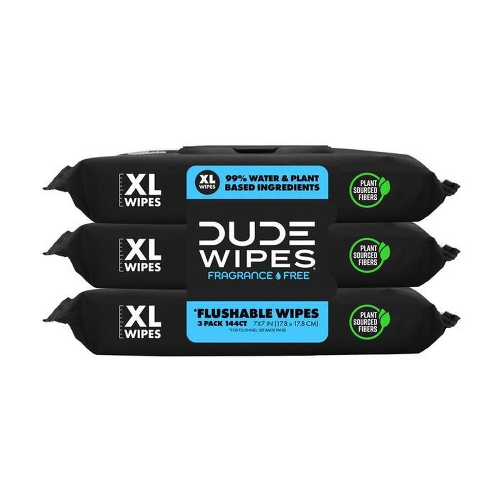Dude Fragrance Free On-The-Go Flushable Wipes, 48 count -- 8 per case