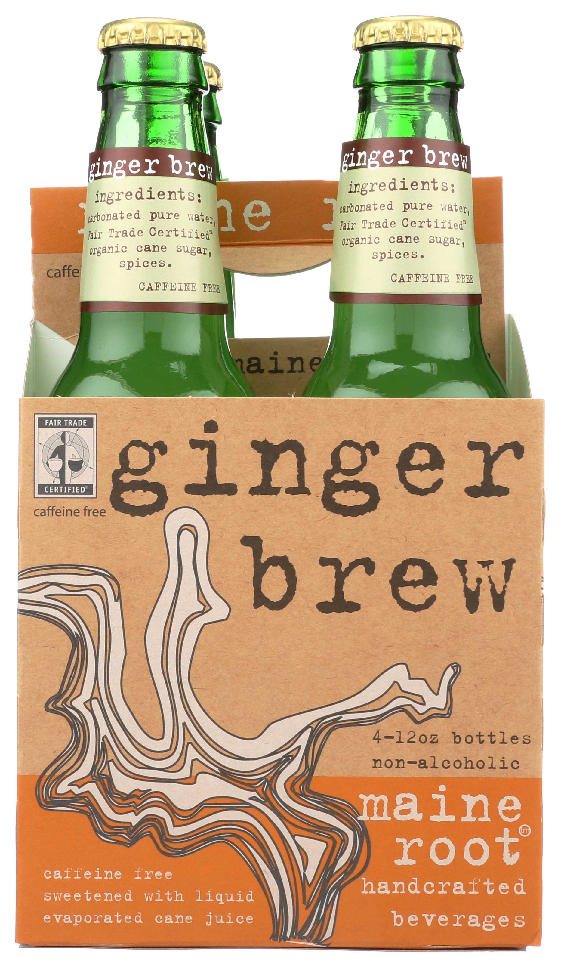 Maine Root Ginger Brew Soda, 12 Ounce - 4 per pack -- 6 packs per case.