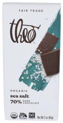 Theo Chocolate Organic Sea Salt 70 Percent Dark Chocolate Bar, 3 Ounce -- 12 per case.