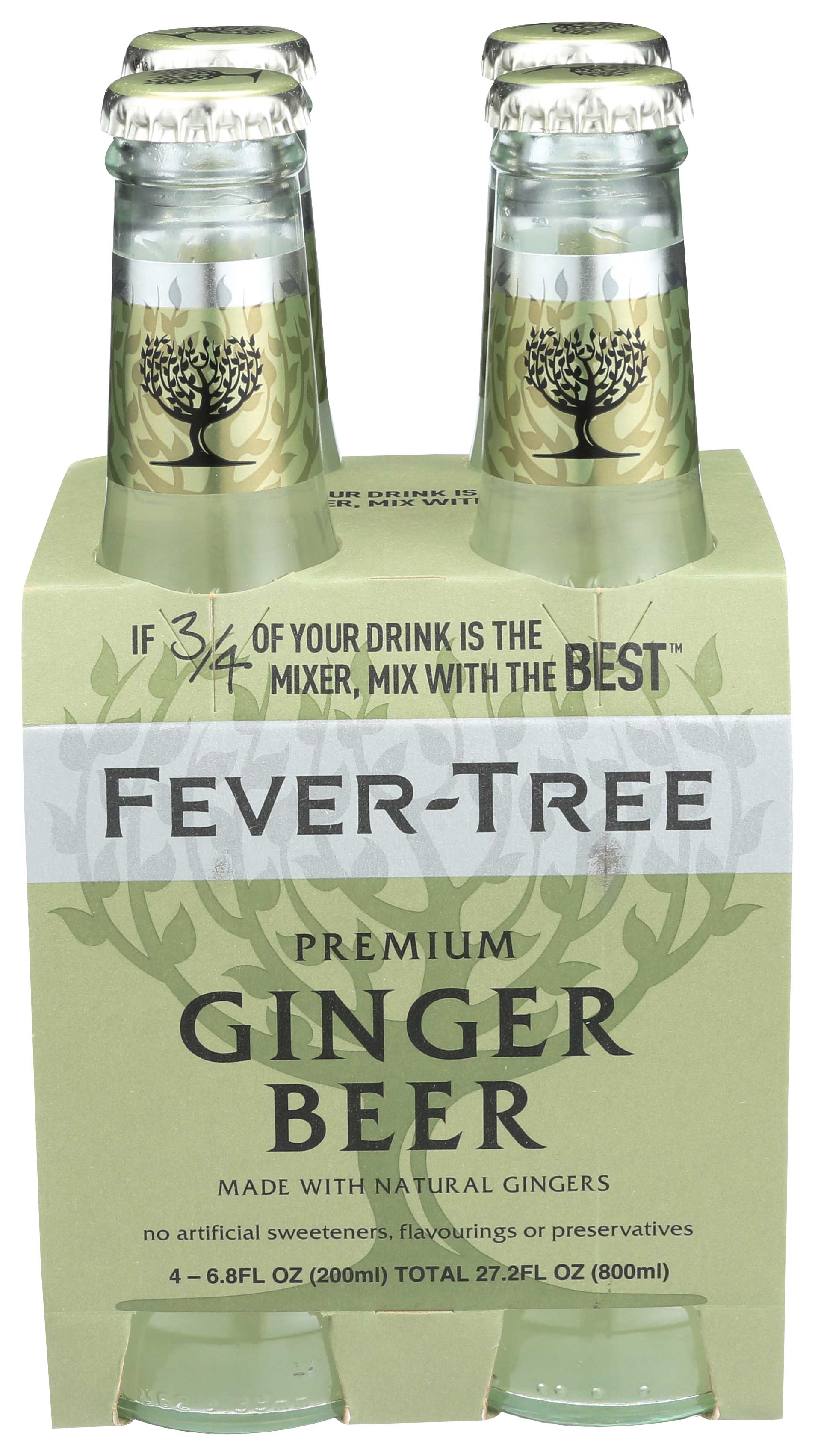 Fever Tree Premium Ginger Beer Soda, 6.8 Fluid Ounce - 4 per pack -- 6 packs per case.