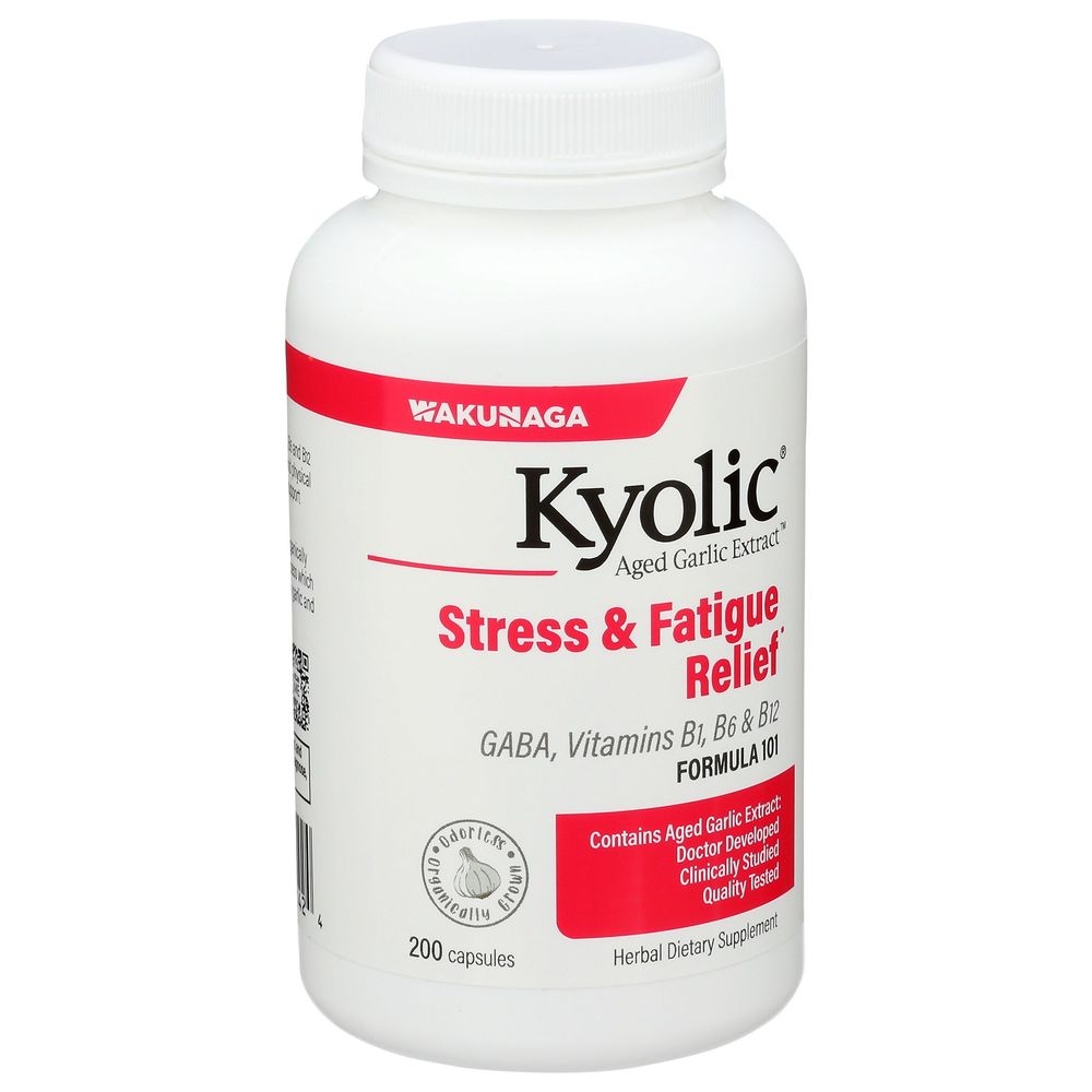 Kyolic Aged Garlic Extract Formula 101 Stress And Fatigue Relief Dietary Supplement Capsules, 200 Count