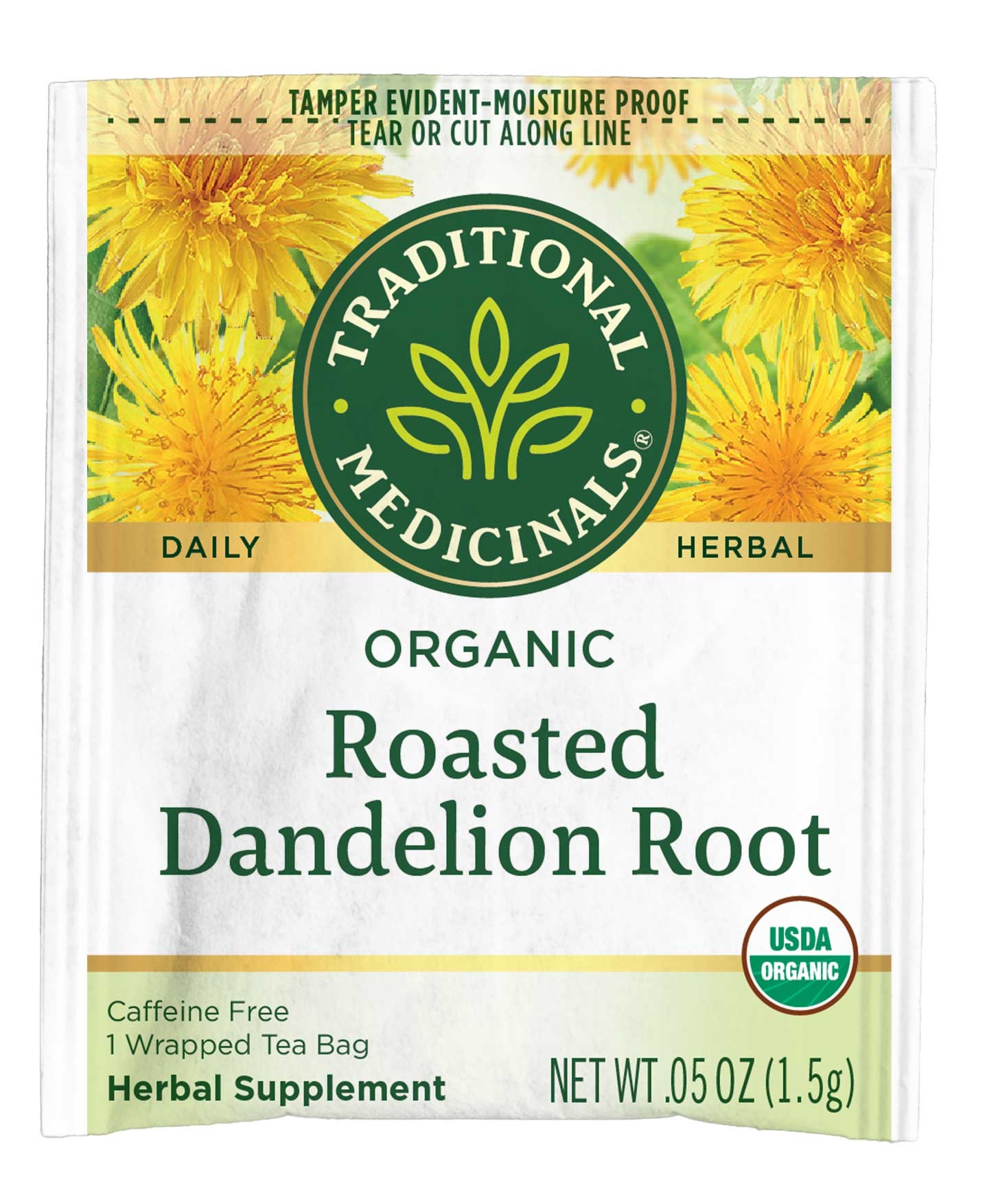 Traditional Medicinals Roasted Dandelion Root Bagged Tea, 16 tea bags per pack -- 6 per case