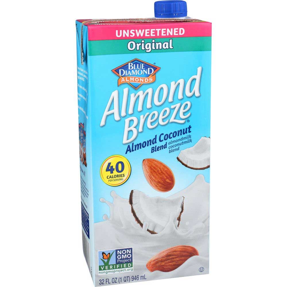 Almond Breeze Original Unsweetened Almond and Coconut Milk, 32 Ounce -- 12 per case.