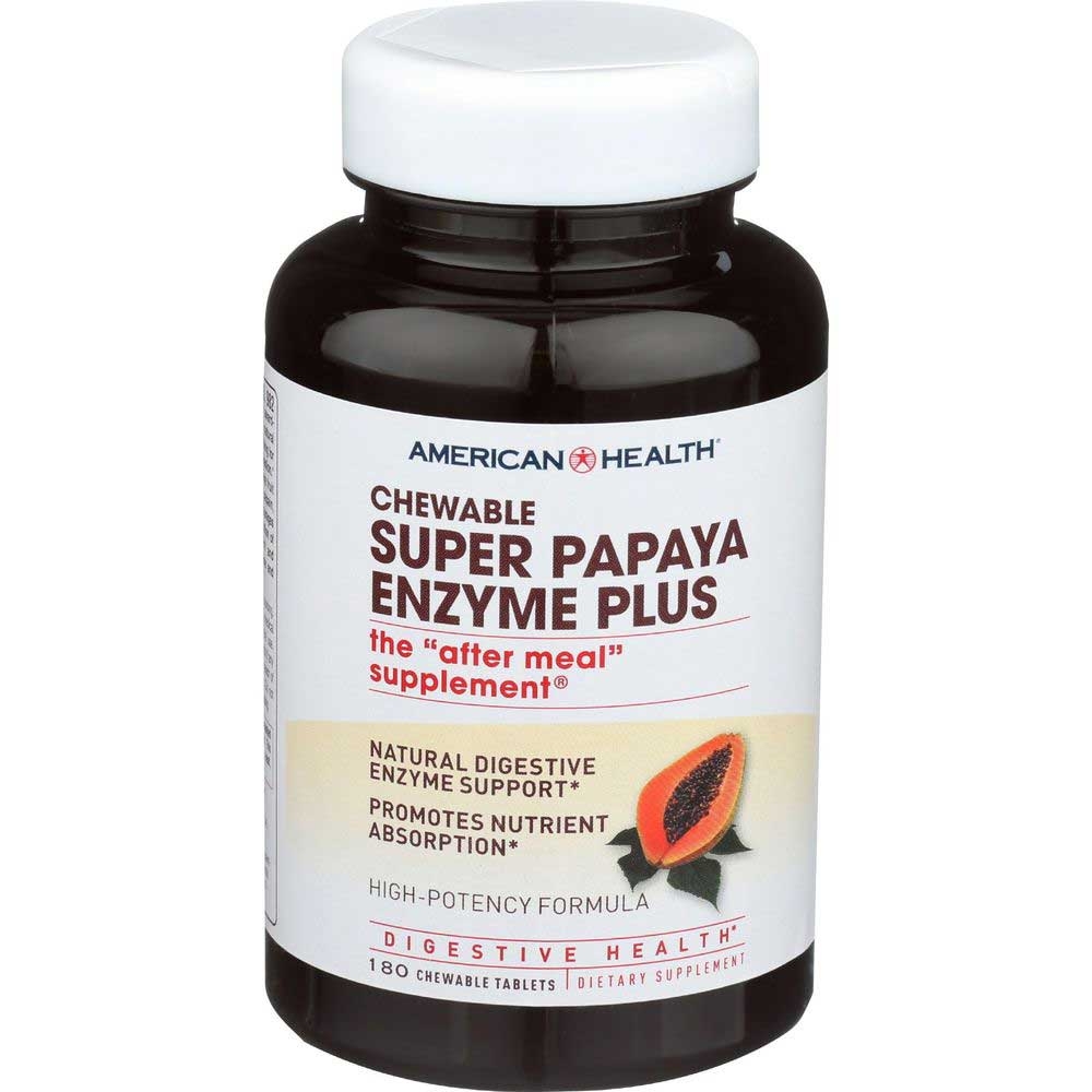 American Health Super Papaya Enzyme Plus Chewable Tablet, 180 Count