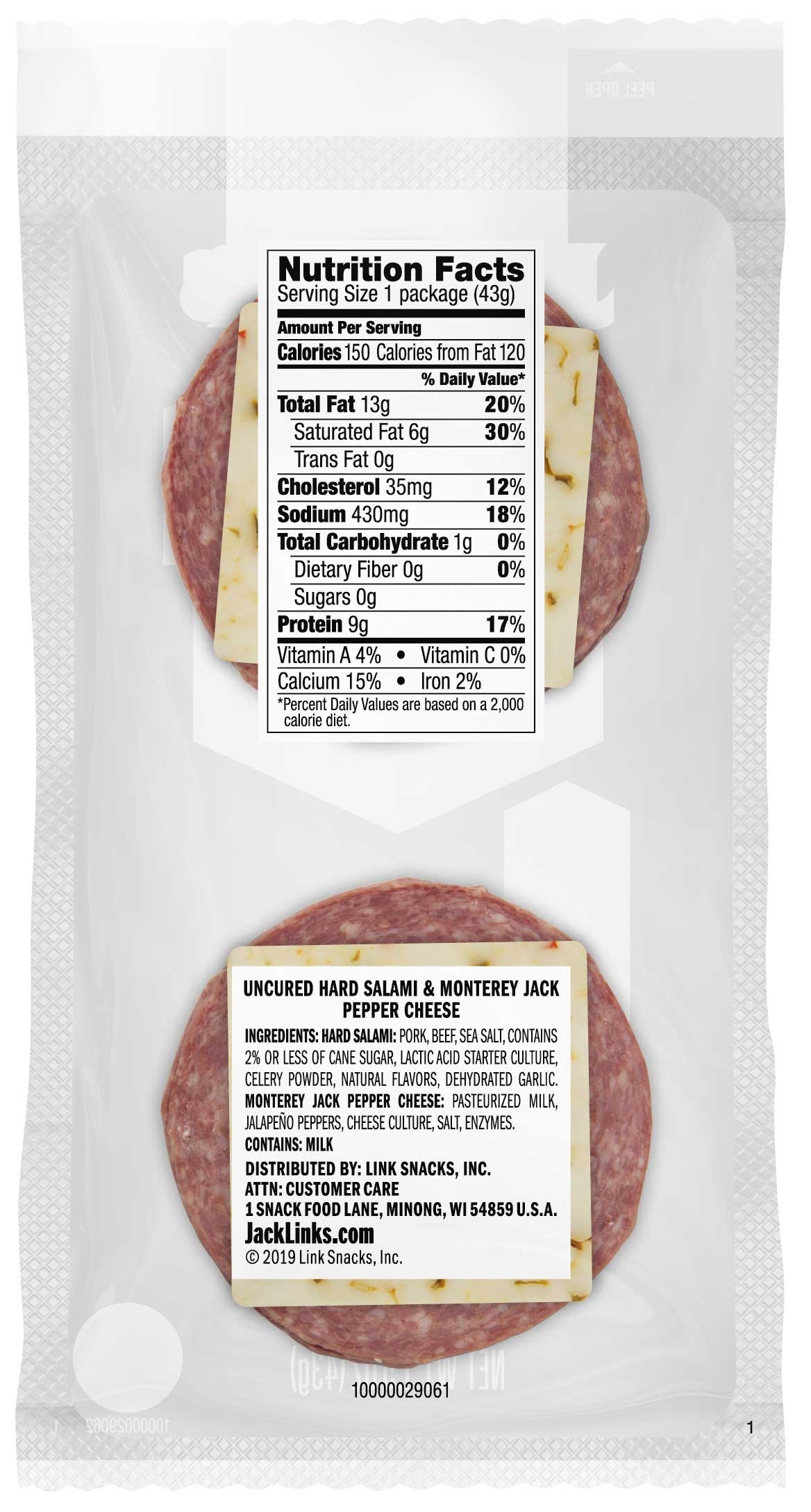 Jack Link's Beef Pork Hard Salami And Pepper Jack Cheese, 1.5 Ounce -- 16 Per Case