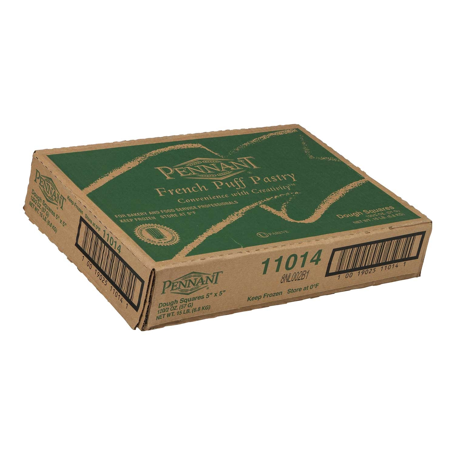 Pennant Foods Square Flat Puff Pastry Dough, 2 Ounce -- 120 per case.