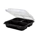 Genpak Polypropylene Medium Black Base with Clear Close-Off 3 Compartment Hinged Container, 75 count - 2 per case