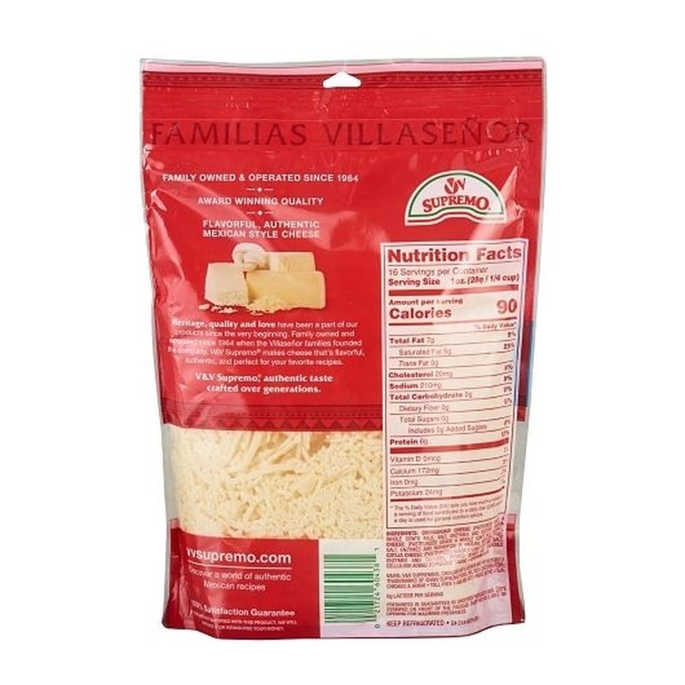V&v Supremo Mexican Blend Shredded 3 Cheese, 1 Pound -- 12 Per Case