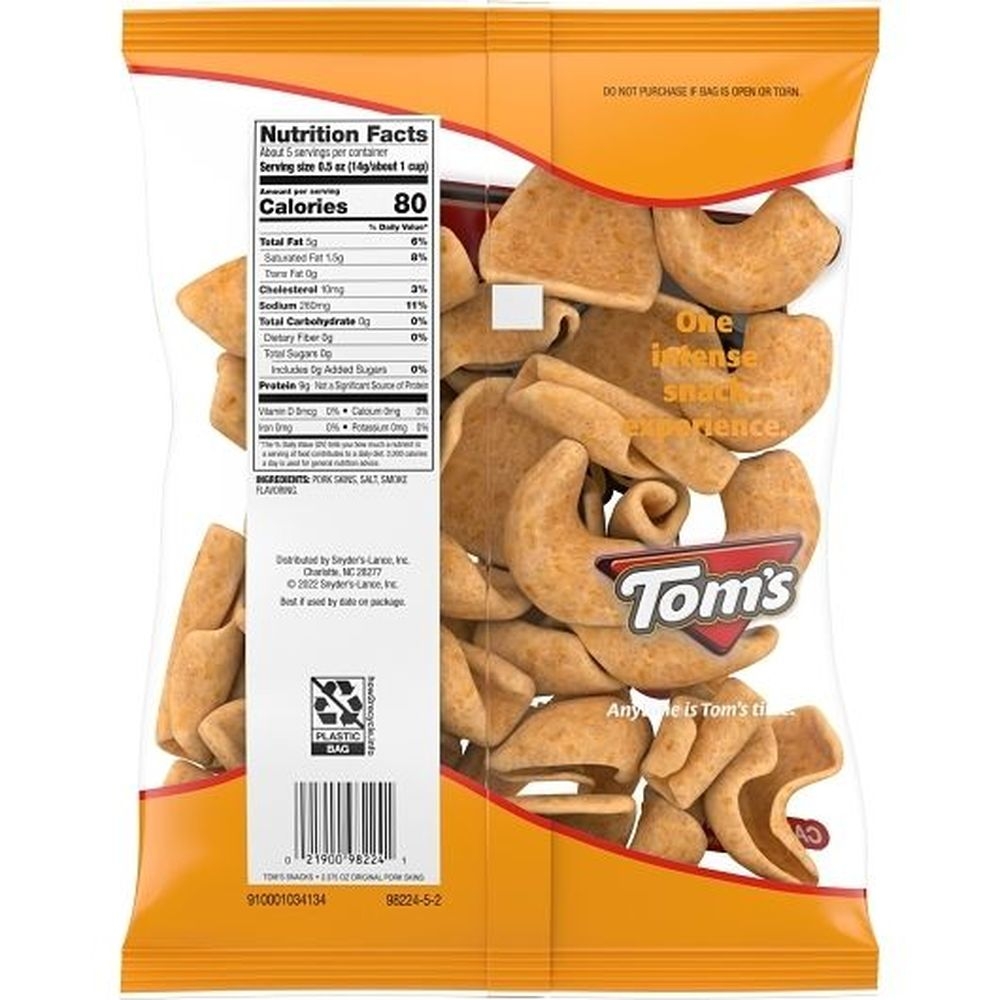 Toms Original Flavor Chicharrones Pork Skins, 2.37 Ounce -- 20 per case