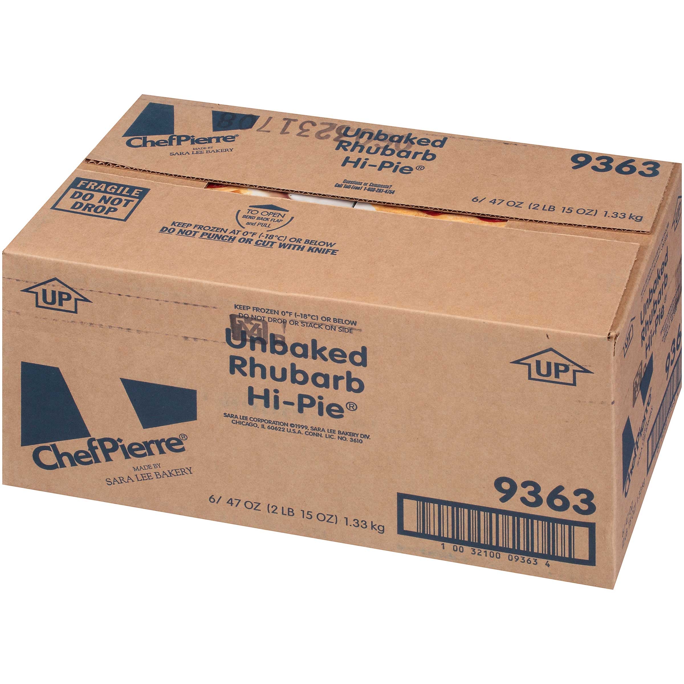 Chef Pierre Unbaked Rhubarb High Pie, 10 Inch -- 6 Per Case