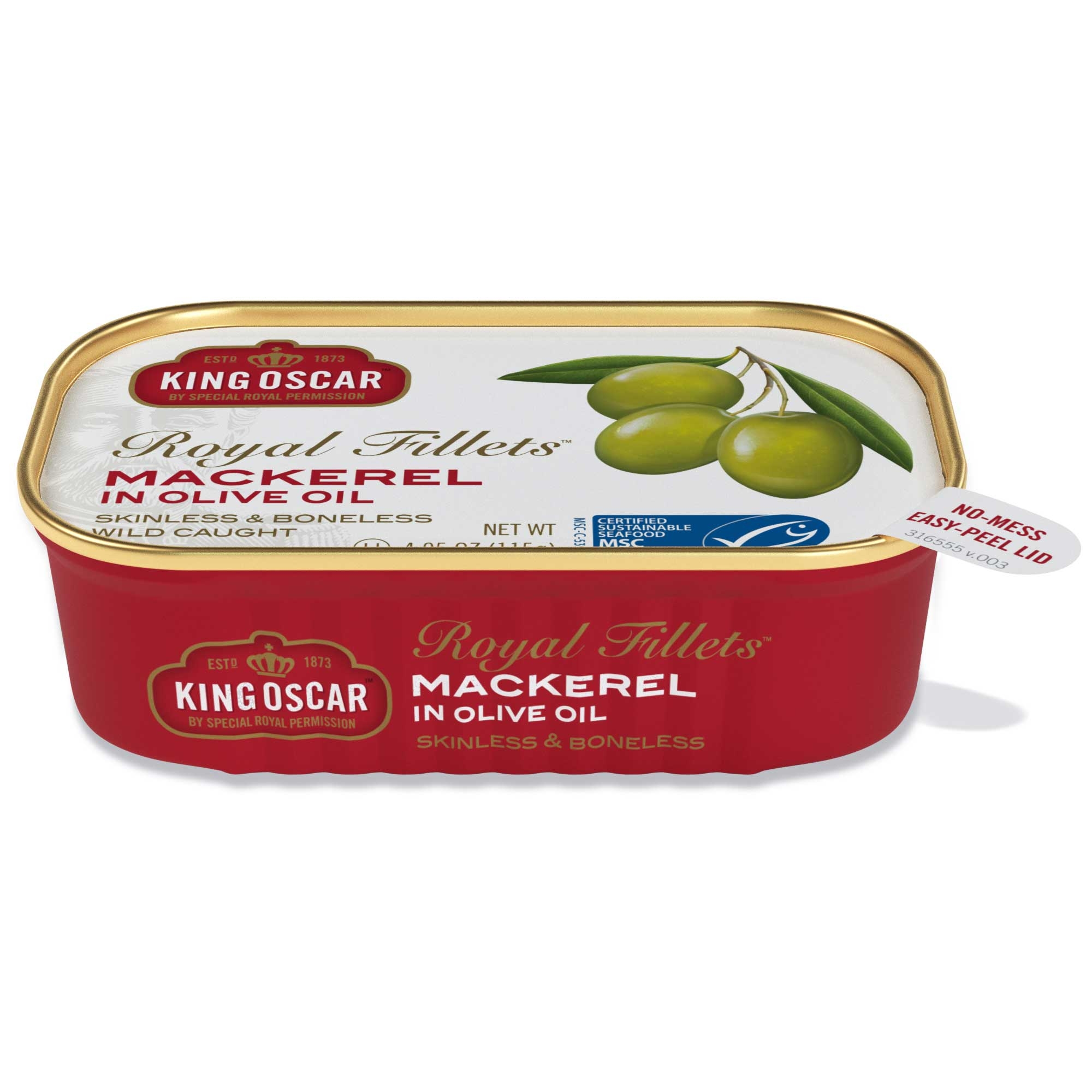 King Oscar Skinless Boneless Mackerel Royal Fillets In Olive Oil, 4.05 Ounce -- 12 Per Case
