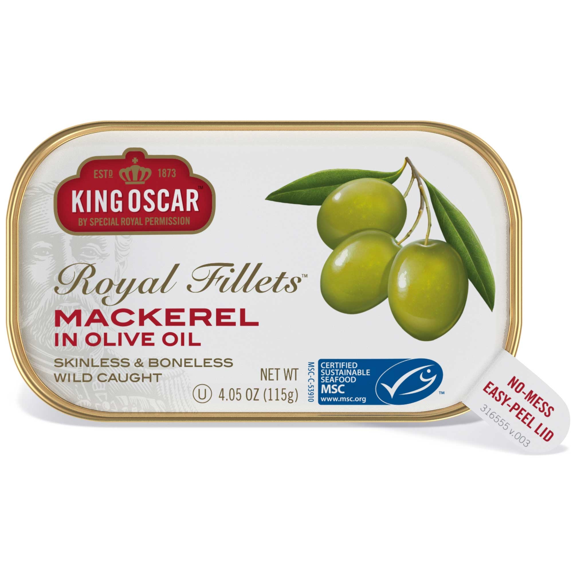 King Oscar Skinless Boneless Mackerel Royal Fillets in Olive Oil, 4.05 Ounce -- 12 per case.