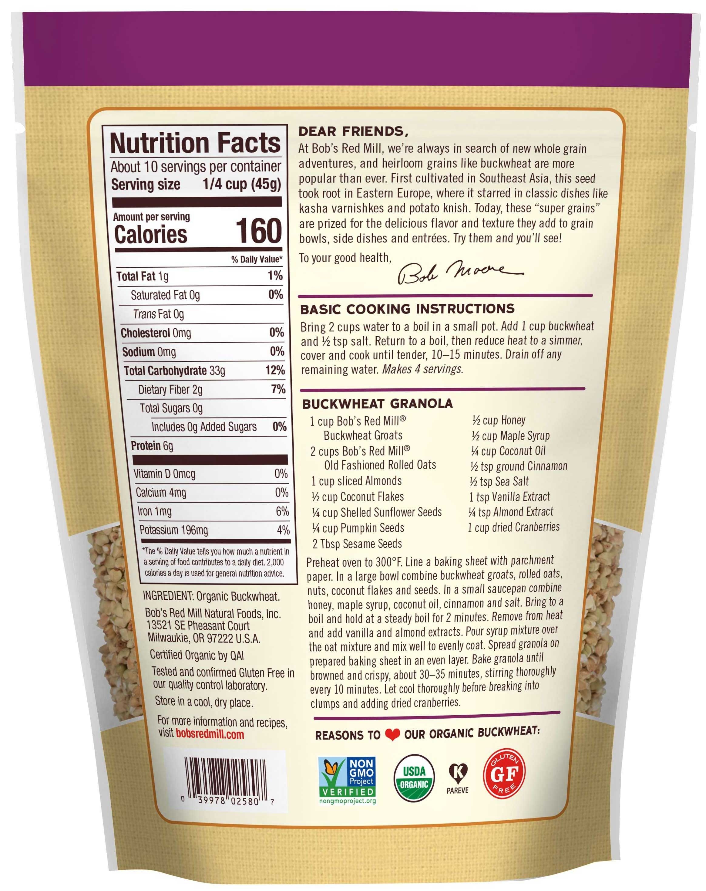 Bob's Red Mill Organic Buckwheat Groats, 16 Ounce -- 4 Per Case