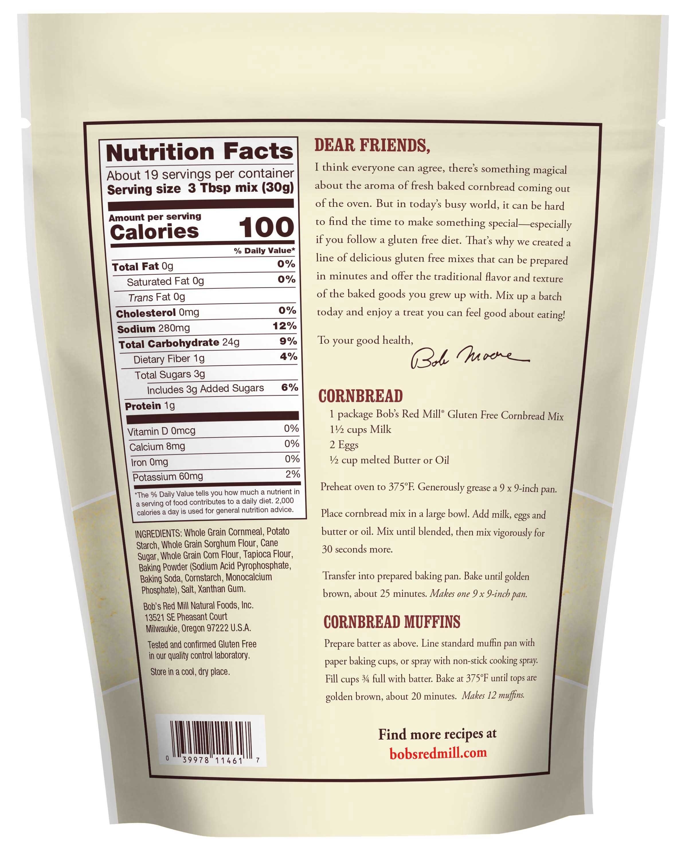 Bob's Red Mill Gluten Free Cornbread Mix, 20 Ounce -- 4 Per Case