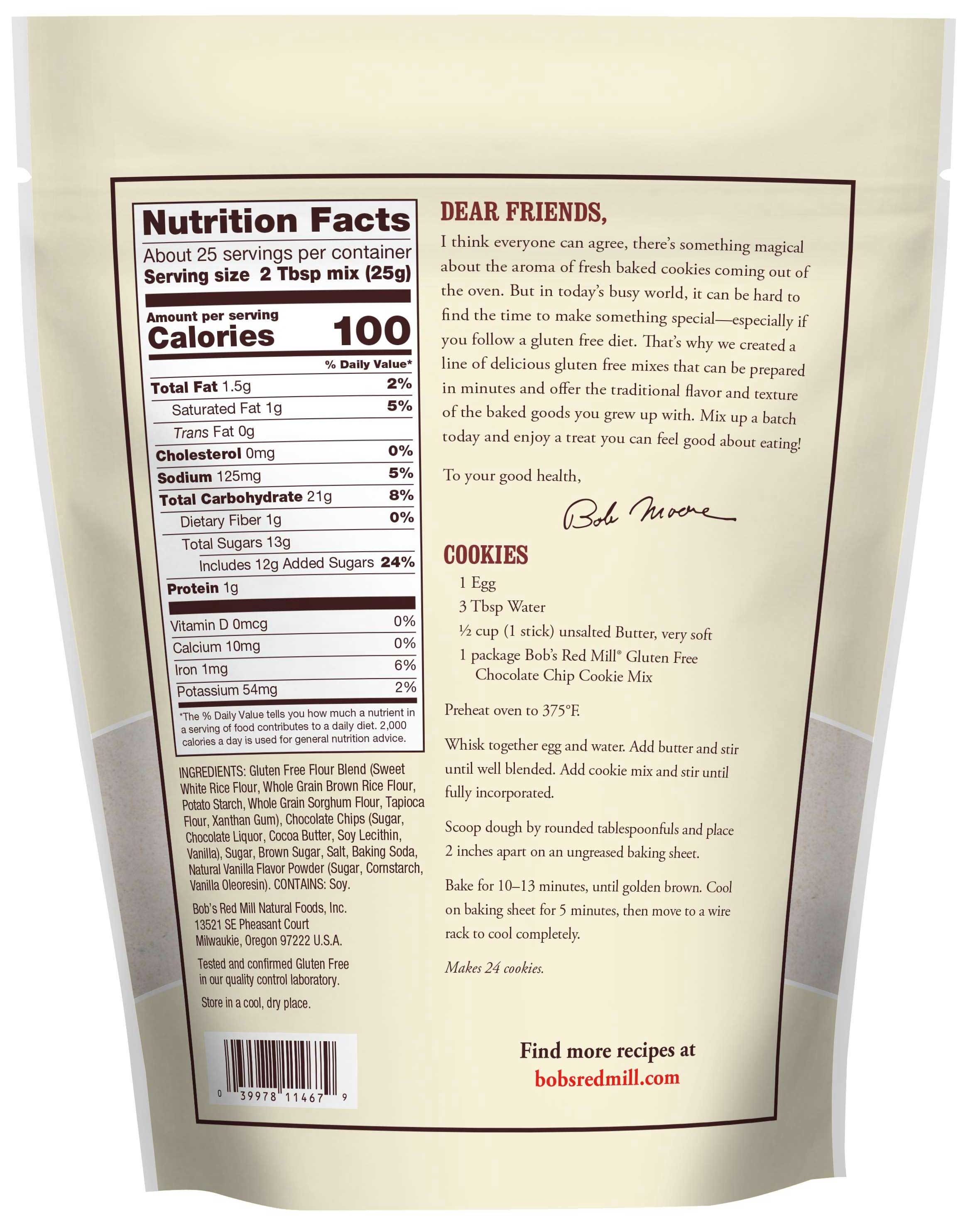 Bob's Red Mill Gluten Free Chocolate Chip Cookie Mix, 22 Ounce -- 4 Per Case