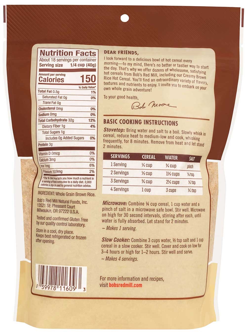 Bob's Red Mill Brown Rice Hot Cereal, 26 Ounce -- 4 Per Case