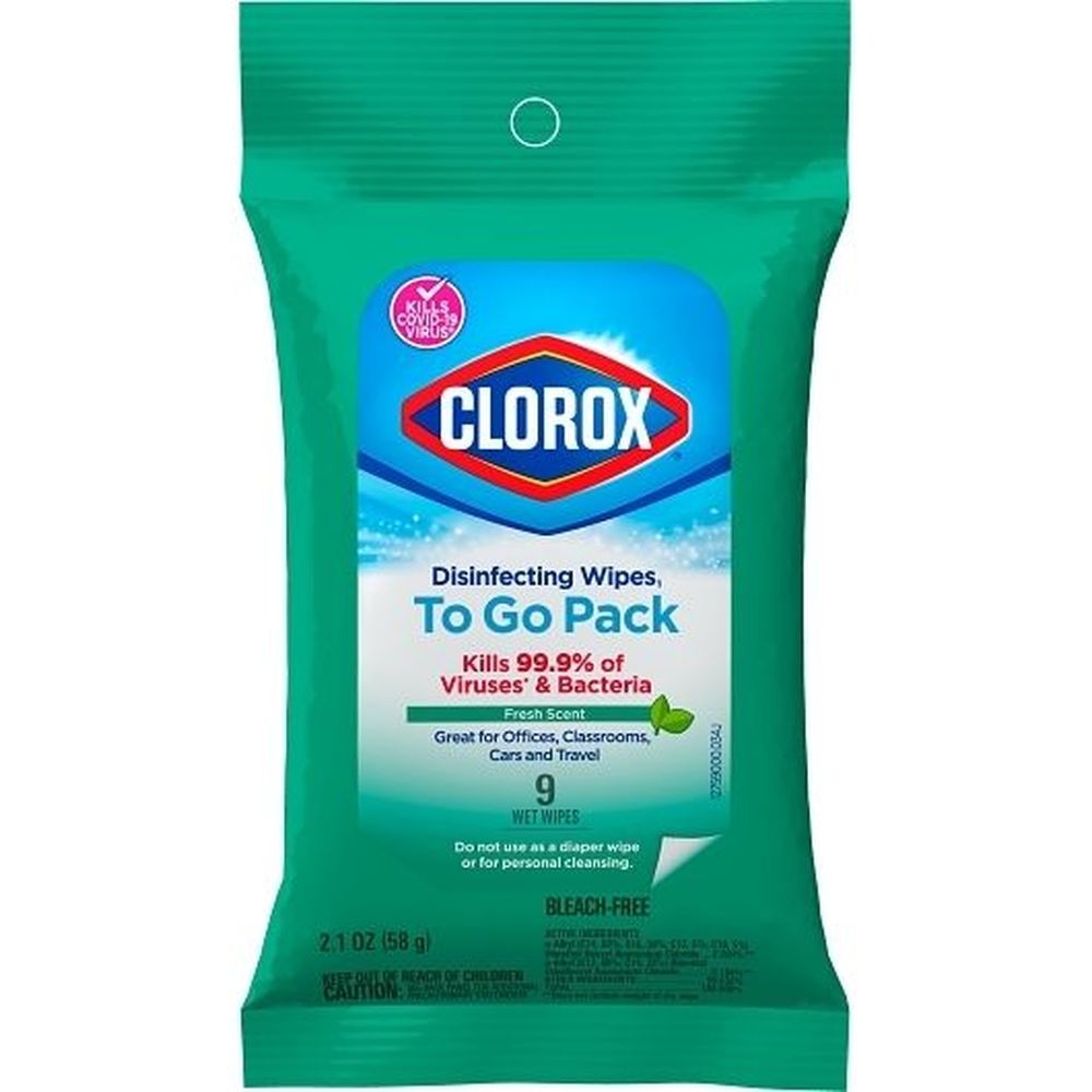 Clorox To Go Fresh Scent Bleach Free Disinfecting Wipes, 9 count - 24 per case