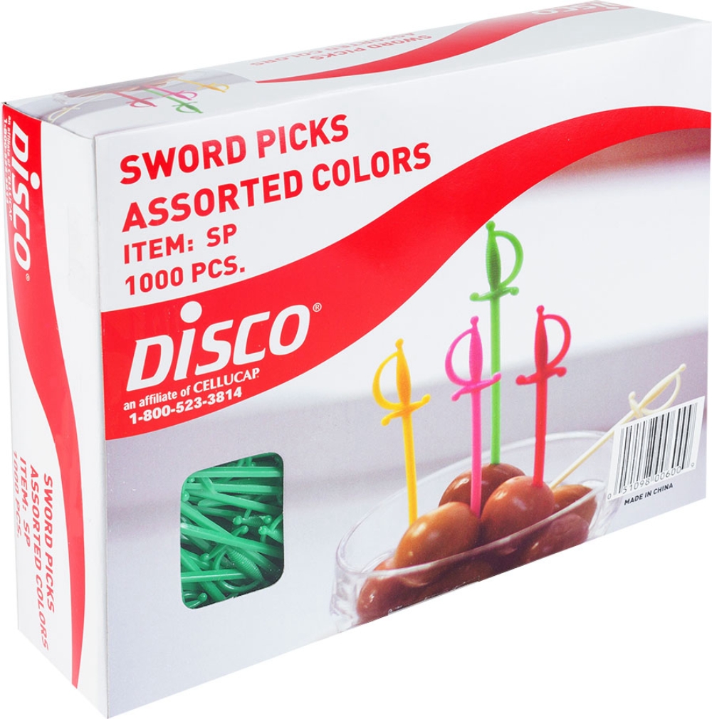 Disco Plastic Expendable Sword Pick, 3 Inch, 1000 Count -- 10 Per Case