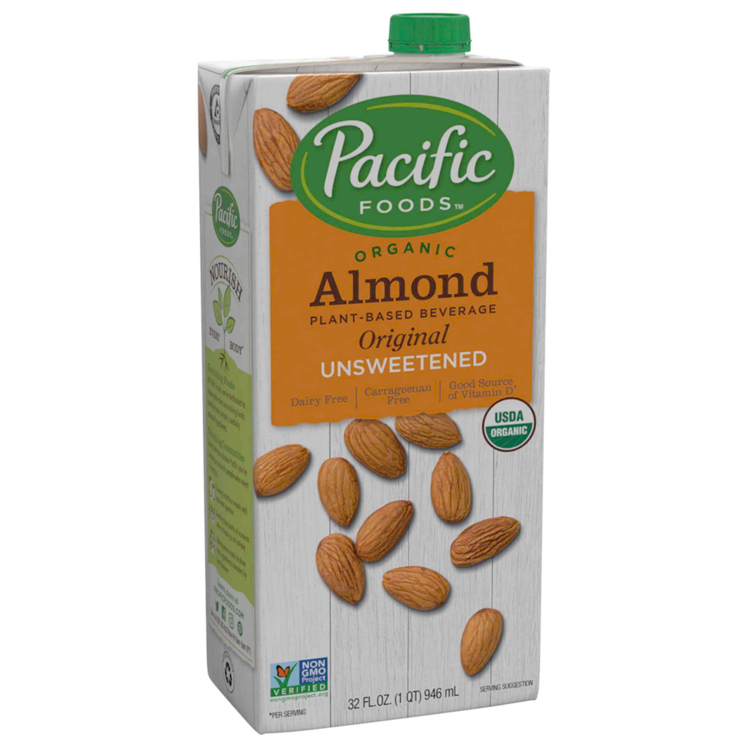 Pacific Foods Organic Original Unsweetened Almond Beverage, 32 Fluid Ounce -- 12 per case