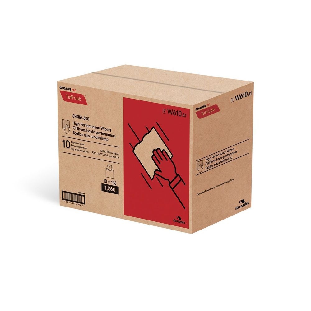 Cascades PRO Tuff-Job 9.75 x 16.75 inch White High Performance Wiper - Pop-Up Box -- 1260 per case.