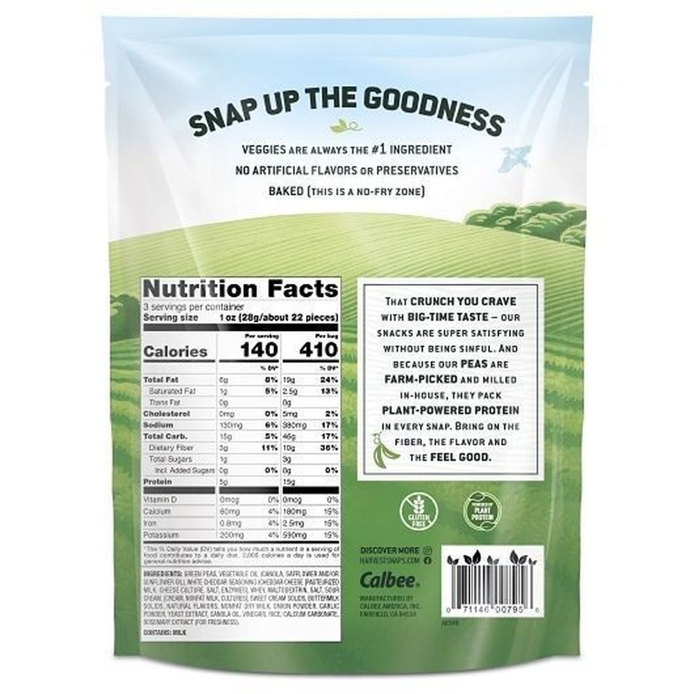 Harvest Snaps White Cheddar Green Pea Snack Crisps, 3 Ounce -- 12 per case