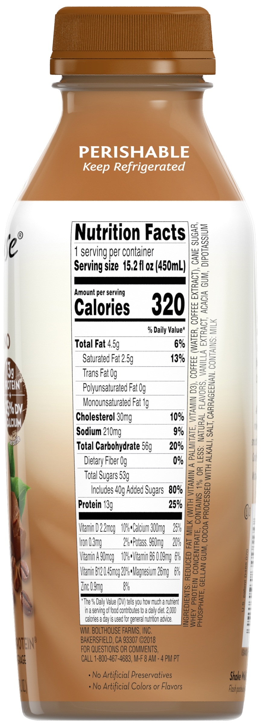 Bolthouse Farms Mocha Cappuccino Coffee Beverage, 450 Milliliter -- 6 per case