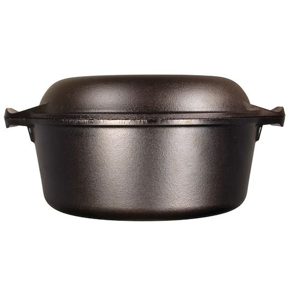 Lodge 5 Quart Seasoned Cast Iron Double Dutch Oven with Loop Handles
