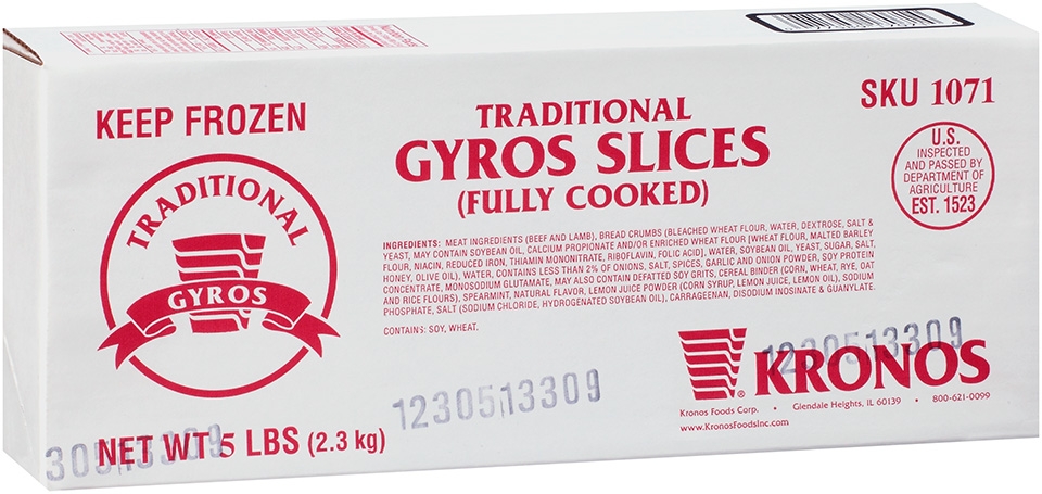 Kronos Frozen Gyrokone Fully Cooked Traditional Beef and Lamb Slice, 5 Pound -- 4 per case.