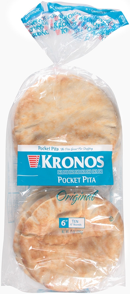 Kronos Frozen Flat Bread White Authentic Pocket Pita, 6 inch -- 120 per case.