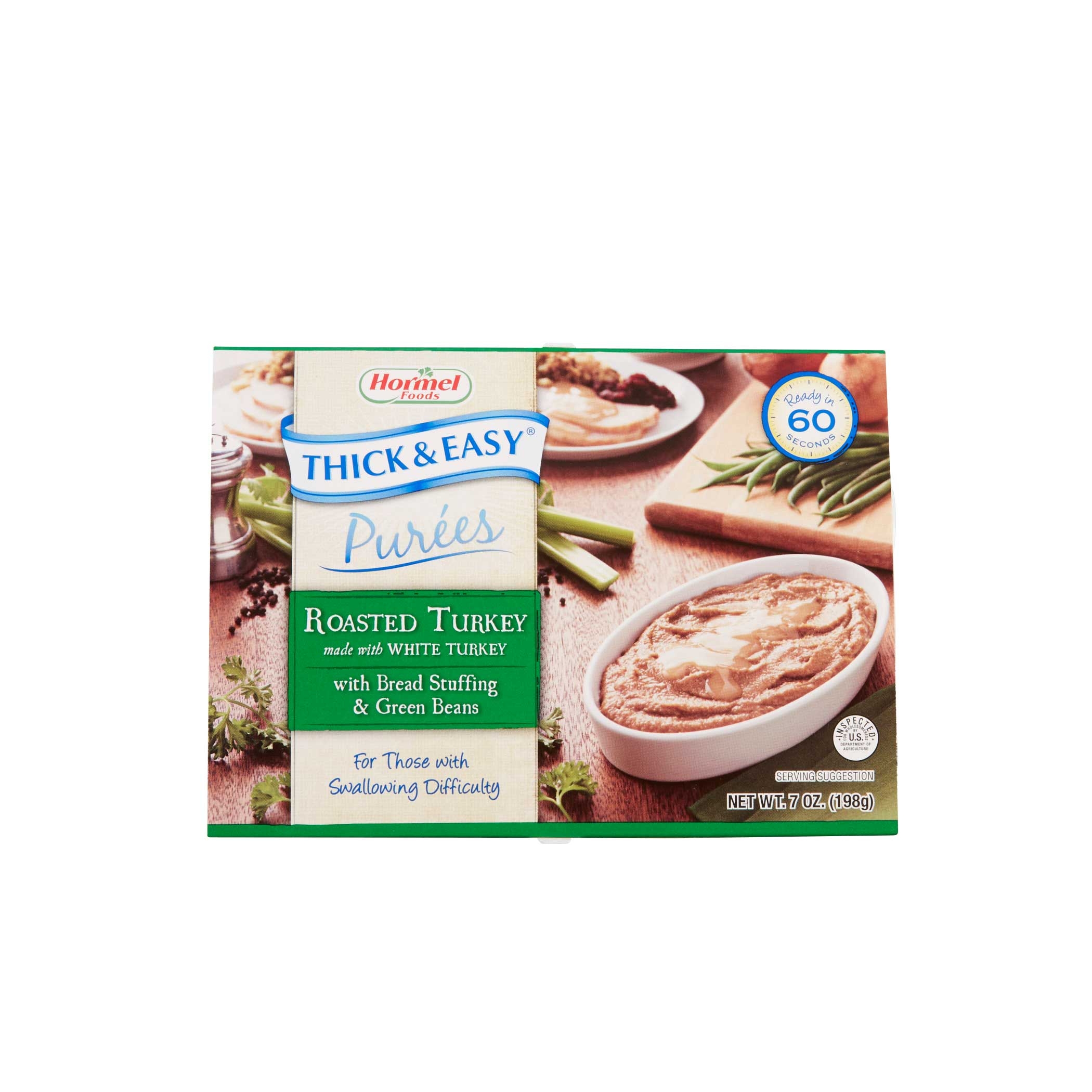 Thick and Easy Pureed Roasted Turkey with Bread Stuffing and Green Beans, 7 Ounce -- 7 per case.