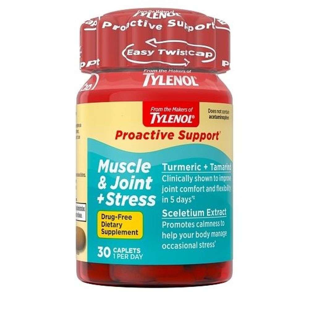 Tylenol Proactive Support Muscle And Joint Plus Stress Caplets, 30 Count -- 24 Per Case