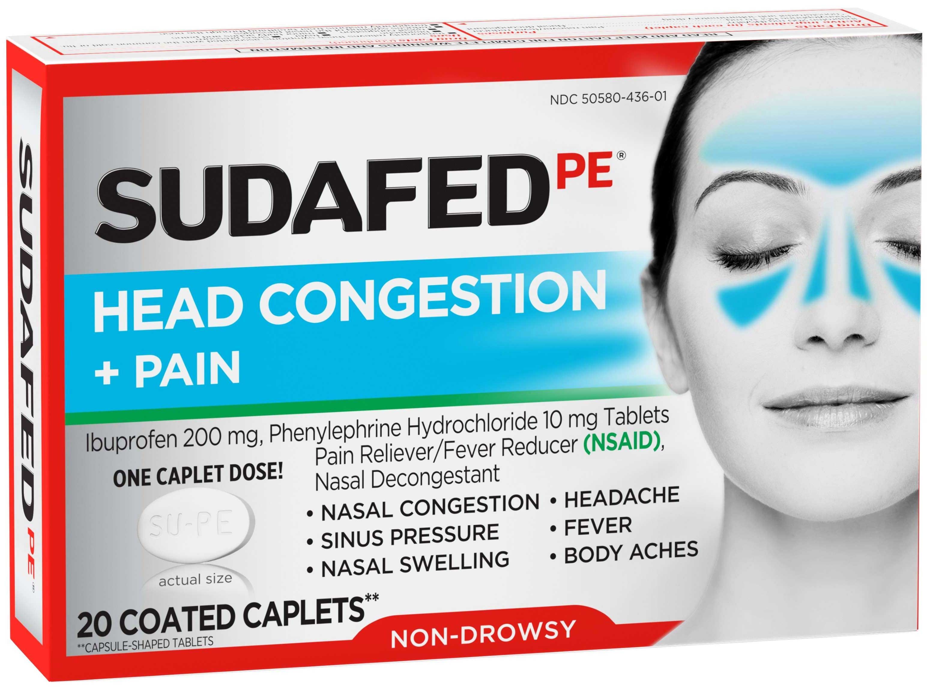 Sudafed Pe Head Congestion Plus Pain Relief Tablets, 20 Count -- 24 Per Case