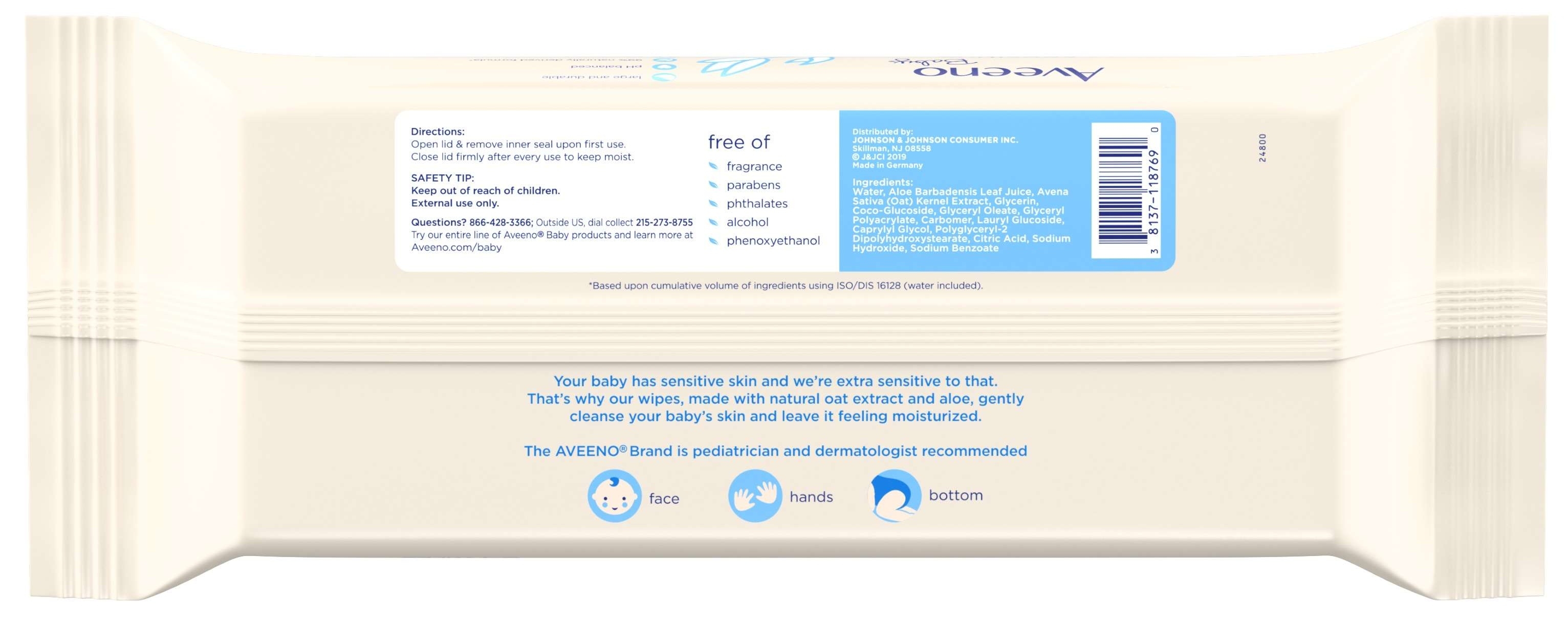 Aveeno Baby Allover Sensitive Wipes Pouch, 64 count per pack -- 12 per case