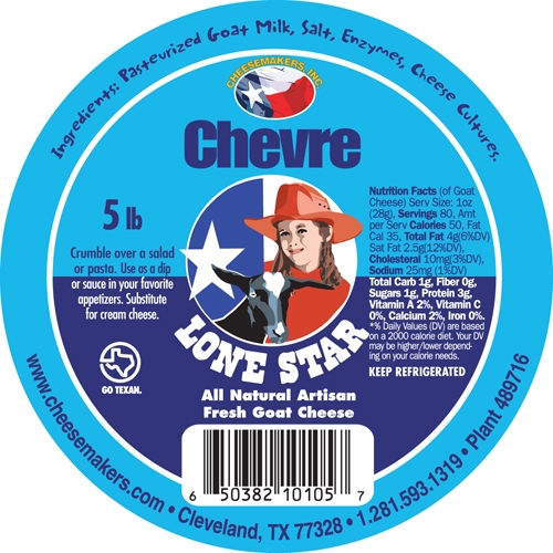 Cheesemakers Lone Star Chevre Cheese, 5 Pound.