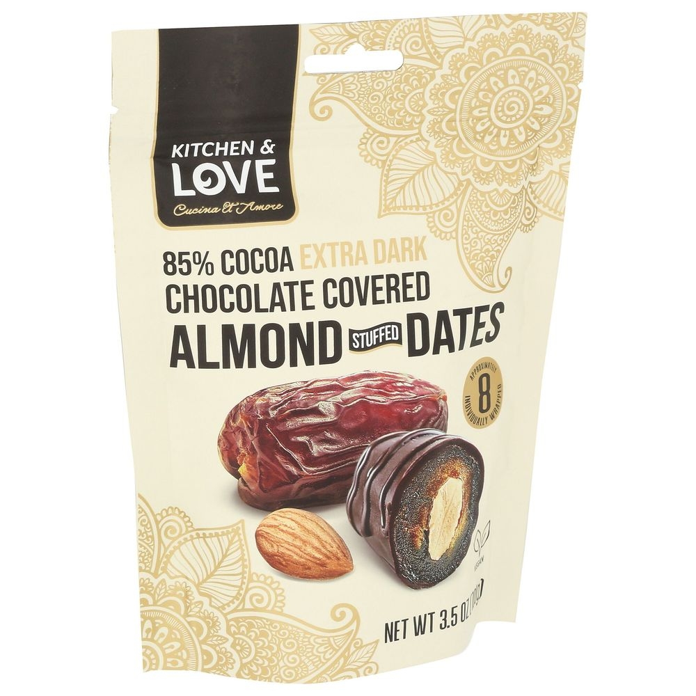 Kitchen and Love Dark Chocolate Covered Almond Stuffed Dates, 3.5 Ounce -- 8 per case