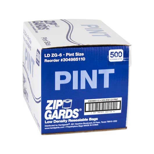 Handgards Zipgards Low Density Recloseable Pint Clear Flat Stack Storage Bag -- 500 per case