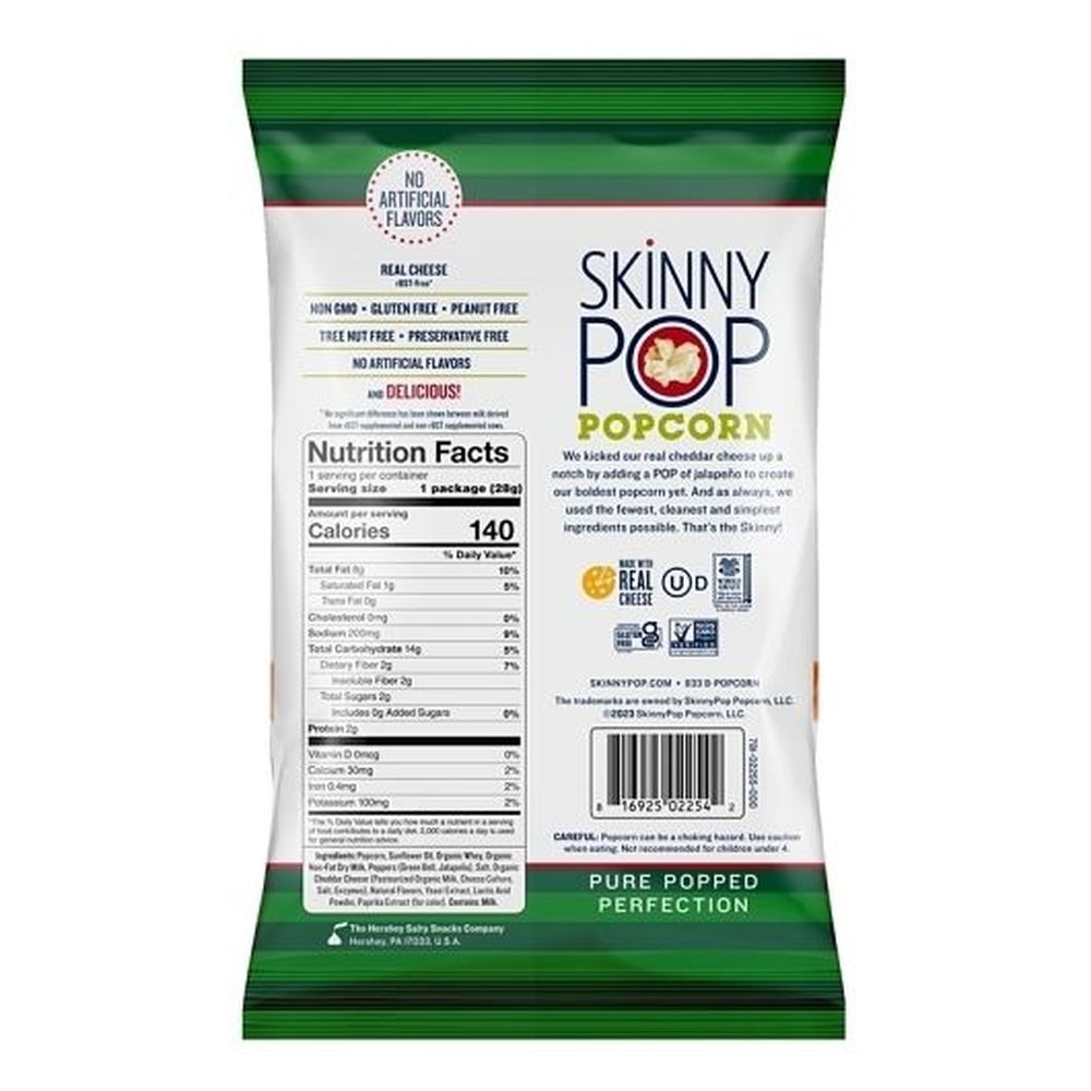 Skinnypop Cheddar Jalapeno Popcorn, 1 Ounce Peggable Bag -- 12 per case