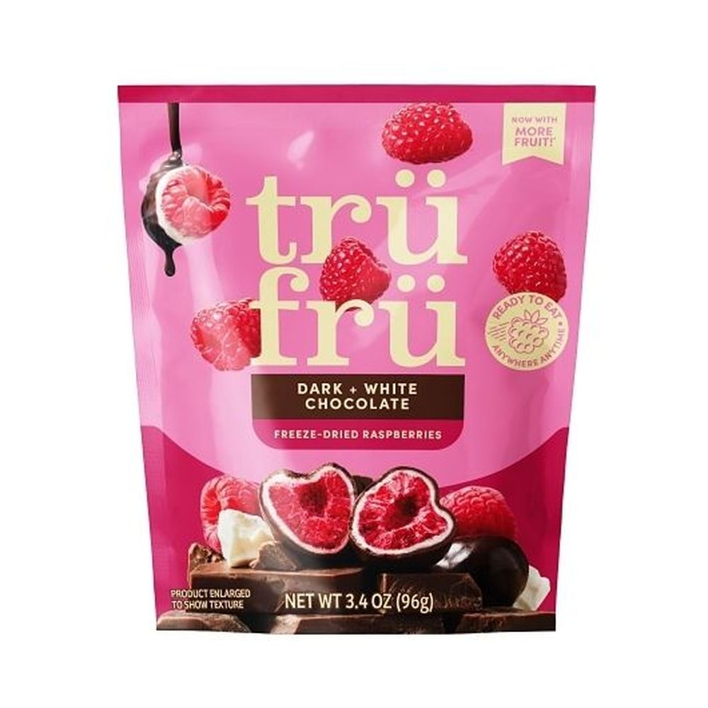 Tru Fru Hyper Dried Grab and Go Freeze Dried Raspberries in White and Dark Chocolate, 3.4 Ounce - 6 per case