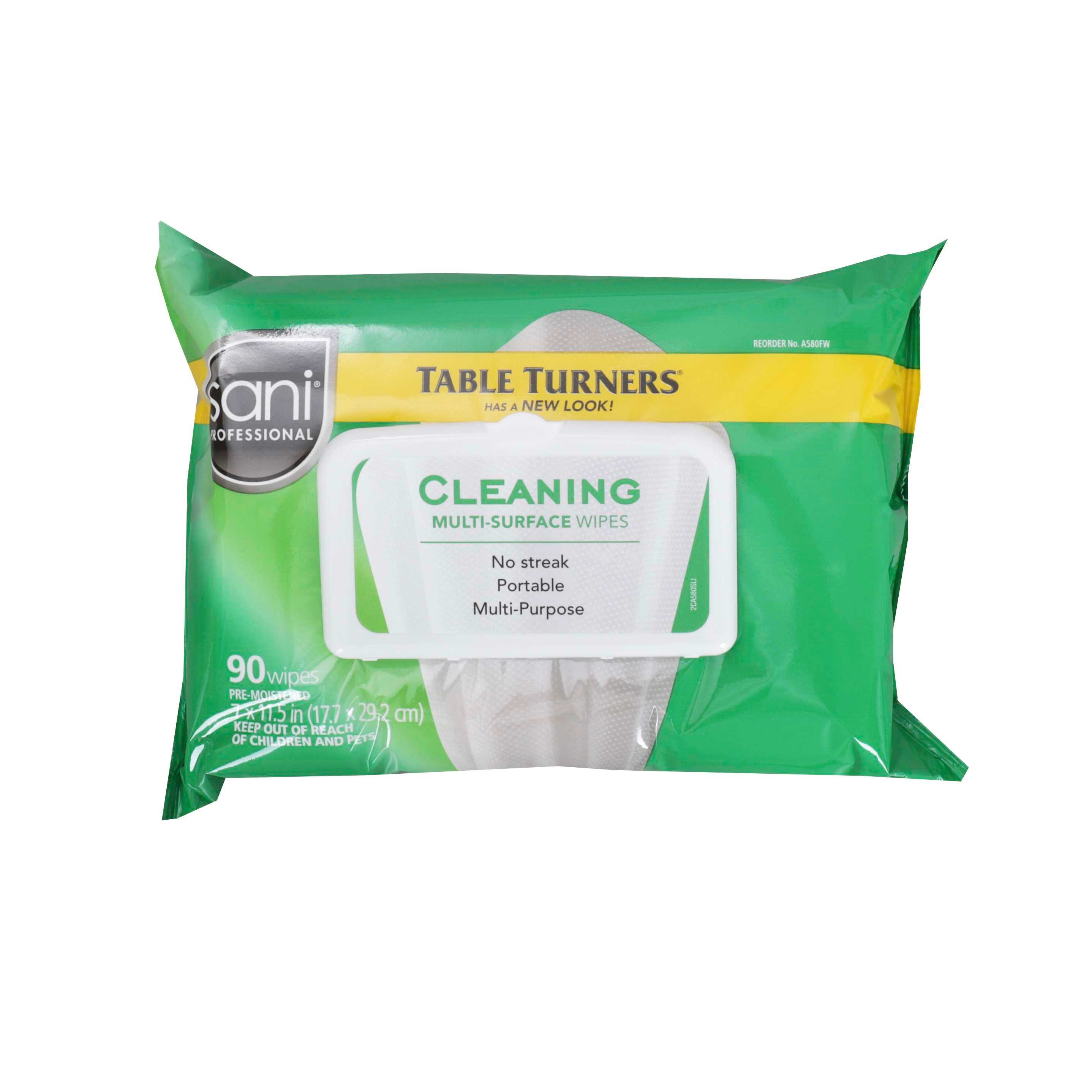 Nice-Pak Sani Professional Table Turner Wipes, 90 per pack -- 12 per case