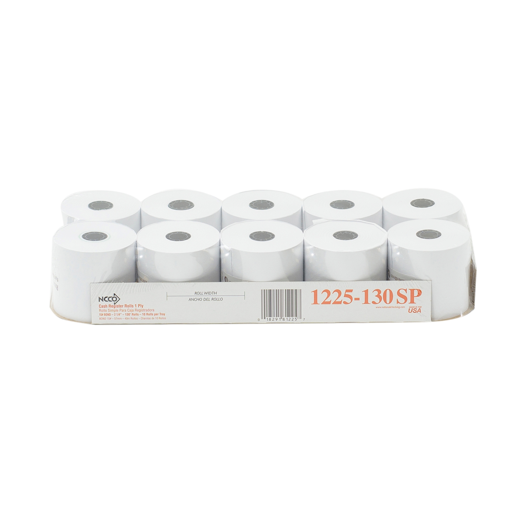 National Checking Company White Bond 1 Ply Register Roll, 2.25 inch -- 40 rolls per case.